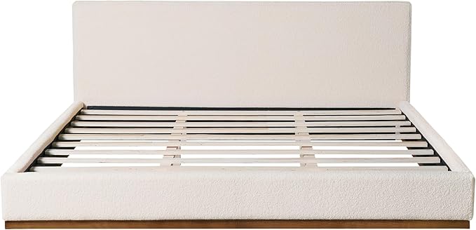 Christopher Knight Home Bettine Boucle Rectangular King Size Headboard, Boucle Headboard and Footboard, Slat Panel Support Platform Bed, Kind Size Bed, No Spring Box Needed, Easy Assembly, White