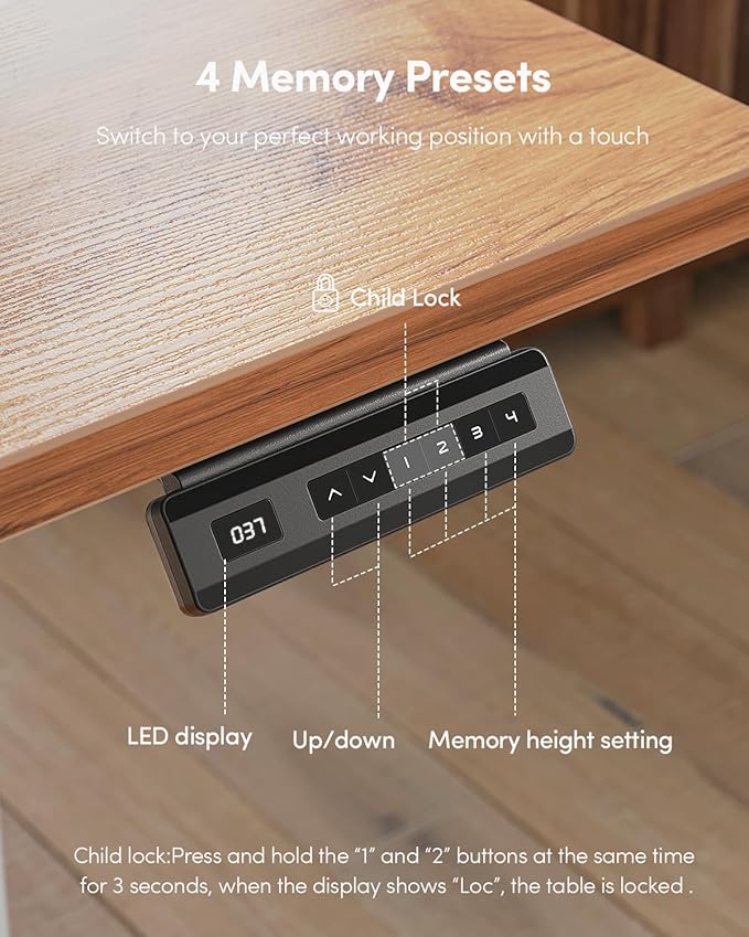 FEZIBO One-Piece Standing Desk Adjustable Height Stand up Home Office Desk, 40x24 Inch Electric Standing Computer Desk, with 4 Memory Presets, Headphone Hook, Light Rustic
