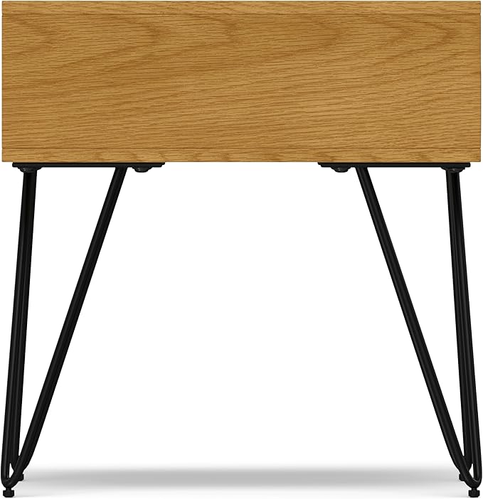 SIMPLIHOME Hunter Industrial 22 inch Wide Metal End Table in Oak Veneer for The Living Room and Bedroom
