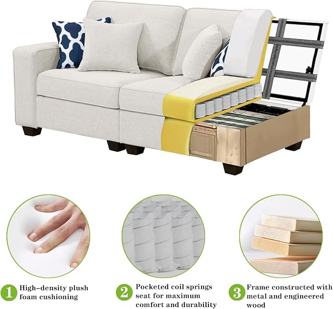 Legend Vansen Modular Sectional Sofa U Shaped Couch with Ottoman Modern Reversible Corner Sectional Couch for Living Room (Cream, U Shaped Sofa-3)