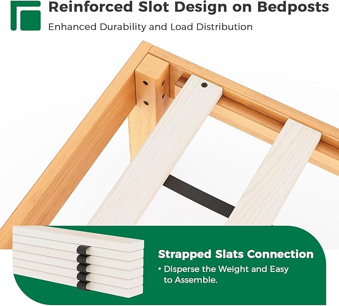 DELAVIN Twin Bed Frame with Headboard, Malaysian Oak Wood Platform Bed Frame, Farmhouse Bed Frame with 12 Wooden Slats Support, No Box Spring Needed, Easy Assembly, Twin, Rustic Pine