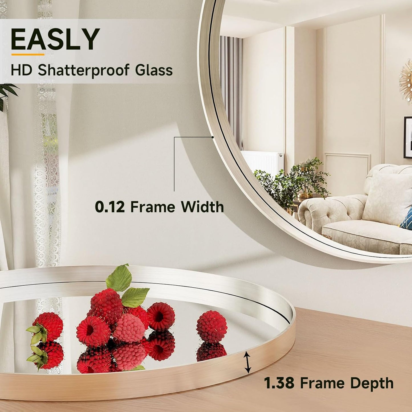 30 Inch Round Bathroom Mirror - Wall Mounted Circle Mirror with Metal Frame, Modern Mirror Suitable for Bathroom, Vanity, Entryway, Living Room, Wall Decor,Silver