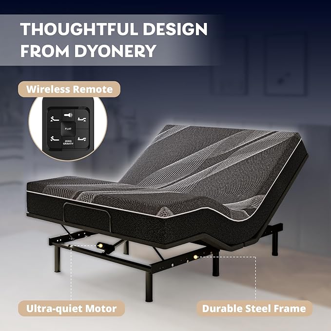 Full Adjustable Bed Base Frame with Wireless Remote + 12 Inch Full Gel Memory Foam Mattress Bed in a Box, Head and Foot Incline, Zero Gravity, Fiberglass Free, 75" × 54"