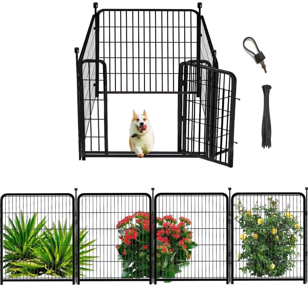 Dog Playpen 48 inch(H) 4 Panels Dog Fence Outdoor for Yard. Metal Dog Pen Heavy Duty Pet Puppy Exercise Pen for Rv Camping Garden Yard, Wide Door Low Threshold Dog Fence Total 8.9 Ft(L)