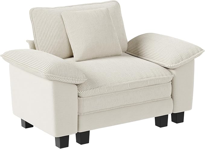 53.5" Modular Sectional Single Sofa, Soft Plush Corduroy Armchair with Comfortable Deep Seat & Removable Arms for Living Room，Beige
