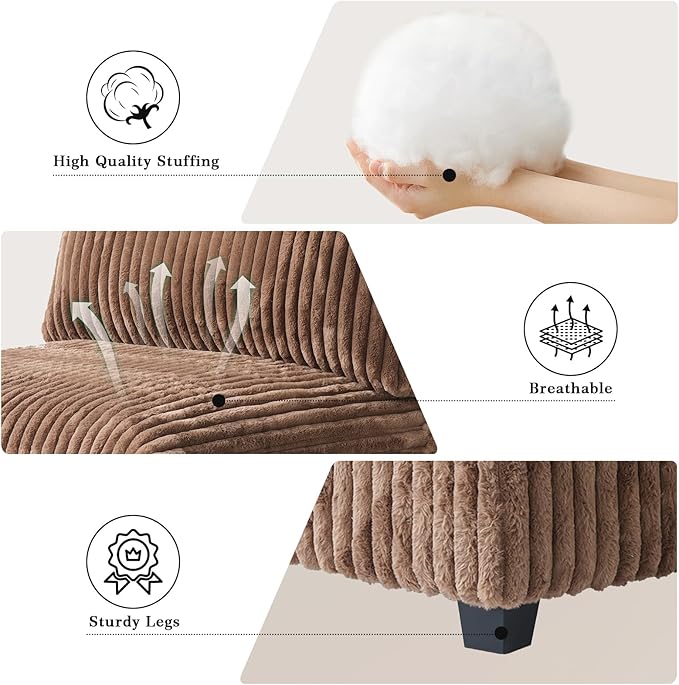Modular Sectional Sofa, L Shaped Sofa with Ottoman, 78.74" Oversized Loveseat, Plush Deep Seat Sleeper Couches for Living Room, Apartment, Couch Cushion Covers Removable, Brown