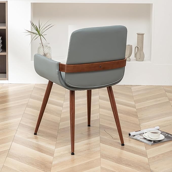 LUNLING Mid Century Modern Faux Leather Dining Room Chairs,Upholstered Seat Metal Legs Chairs Blue Faux Leather Kitchen Chair Reception Room Chair,1PCS