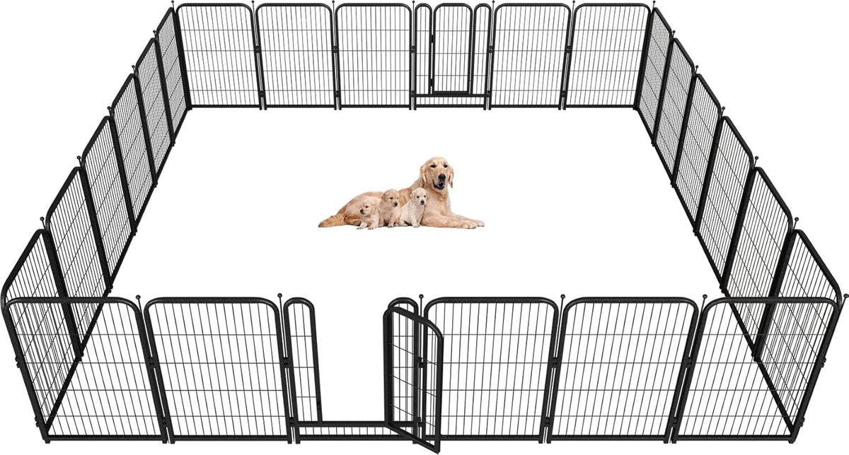Metal Dog Playpen, 40" Inch Height 24 Panels, Large Dog Fence for Large/Medium/Small Dogs Indoor & Outdoor Bliss, Perfect Dog Pen for Camping, Yard and RV | Black-Silver
