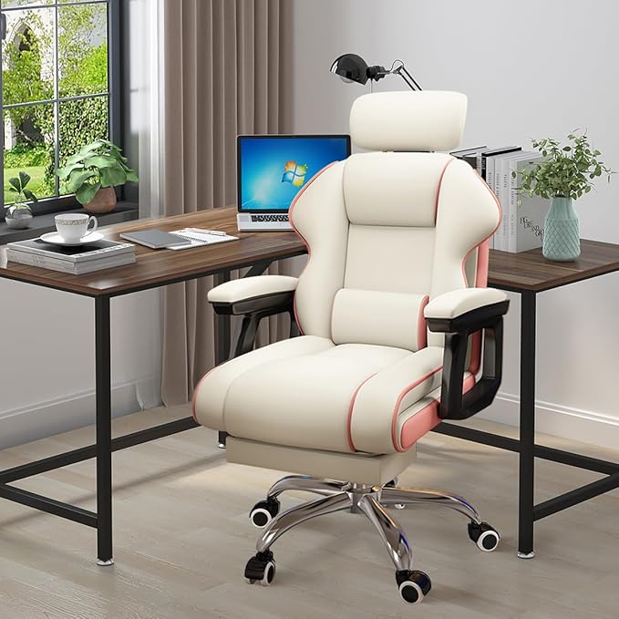 Executive Computer Chair Home Office Desk Chair,Adjustable Angle, Ergonomic Adjustable Height PU Leather Chairs with Cushions Armrest for Long Time Seating-High Office Chair with Footrest