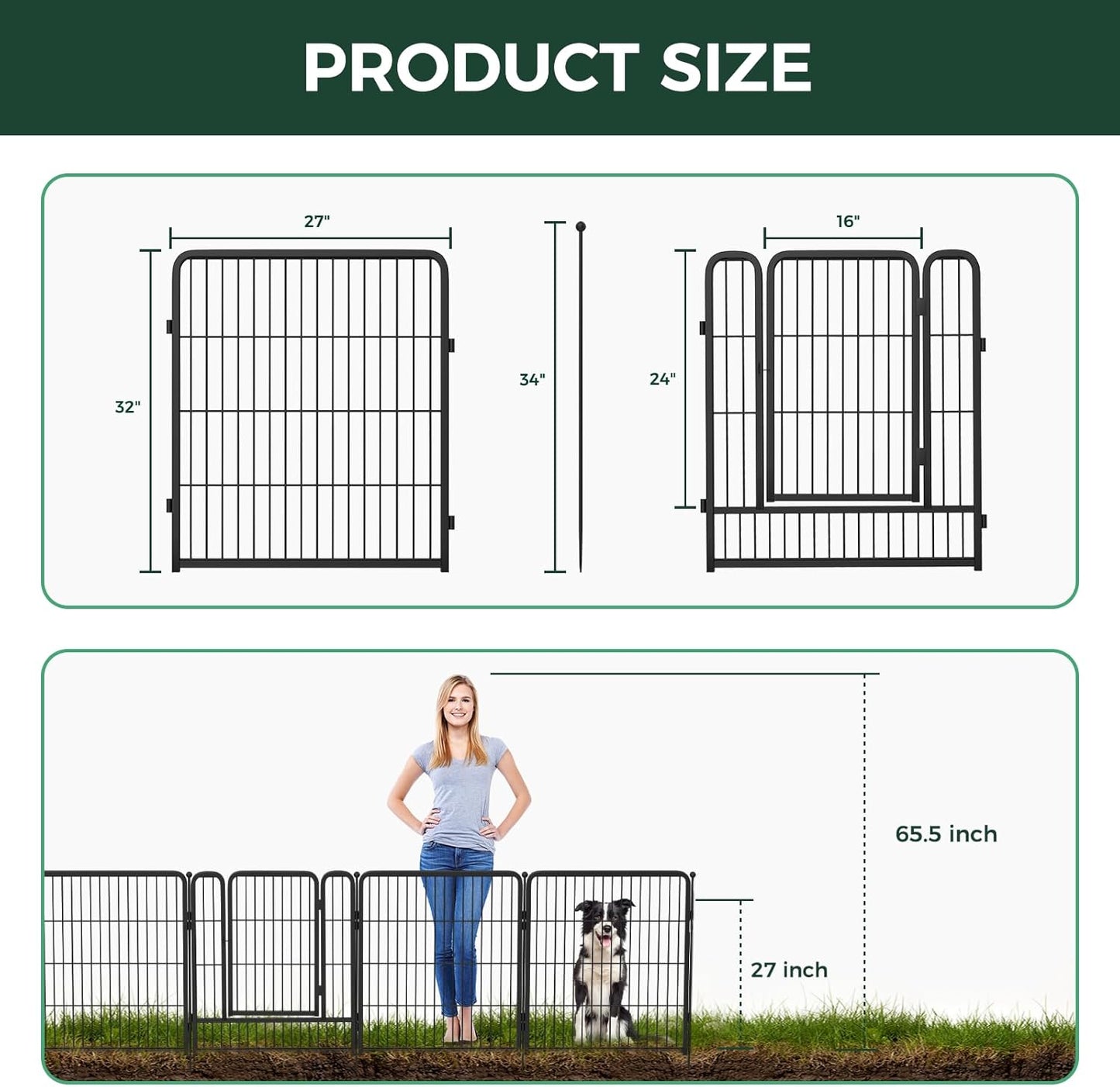 FXW Garden Fence Outdoor for The Yard – 32in(H) x 54.0ft(L) Heavy Duty Metal Animal Barrier for Dog and Rabbit, Decorative Dog Fence, 24 Panels, Black