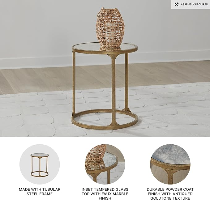 Signature Design by Ashley Korajane Transitional Metal End Table with Tempered Glass Top, Metallic