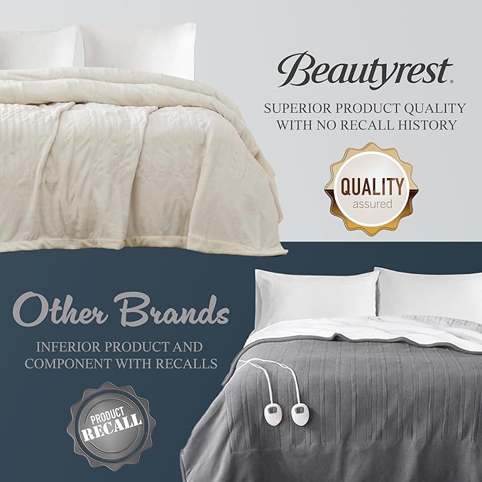 Beautyrest Heated Electric Blanket for Cold Weather, Fast Heating Heated Blanket, Auto Shut Off, Virtually Zero EMF, Multi Heat Setting, UL Certified, Ivory Throw (60 inx70 in)