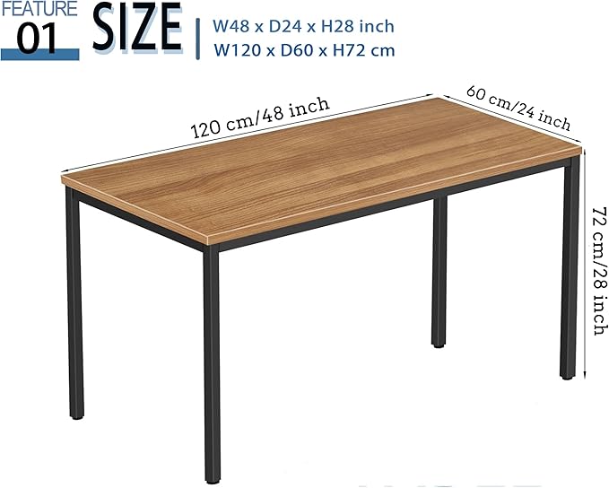 Modern Simple Style Computer Desk Standing Table 24x48 Inches Office Desk Computer Table Study Writing Desk Workstation for Home Office Black Metal Frame