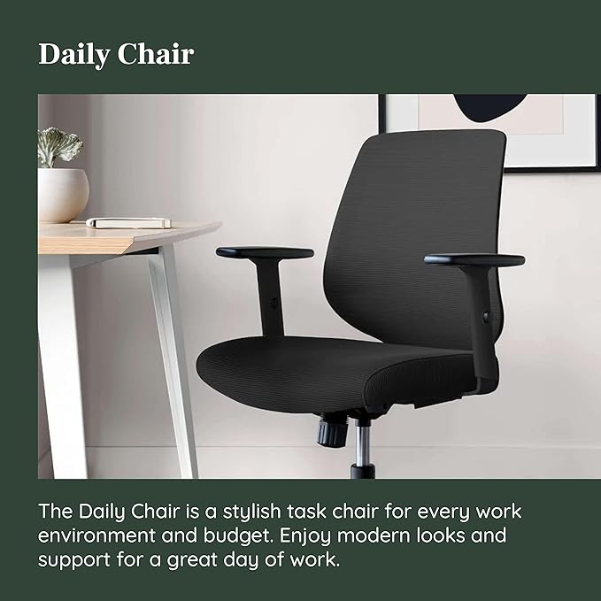 Branch Daily Chair - Computer Office Chair with Swivel, Lumbar Rest, and Adjustable Armrests - Sustainable, Stylish Mesh, & Adjustable Armrests - Comfortable Seating for Improved Posture - Black