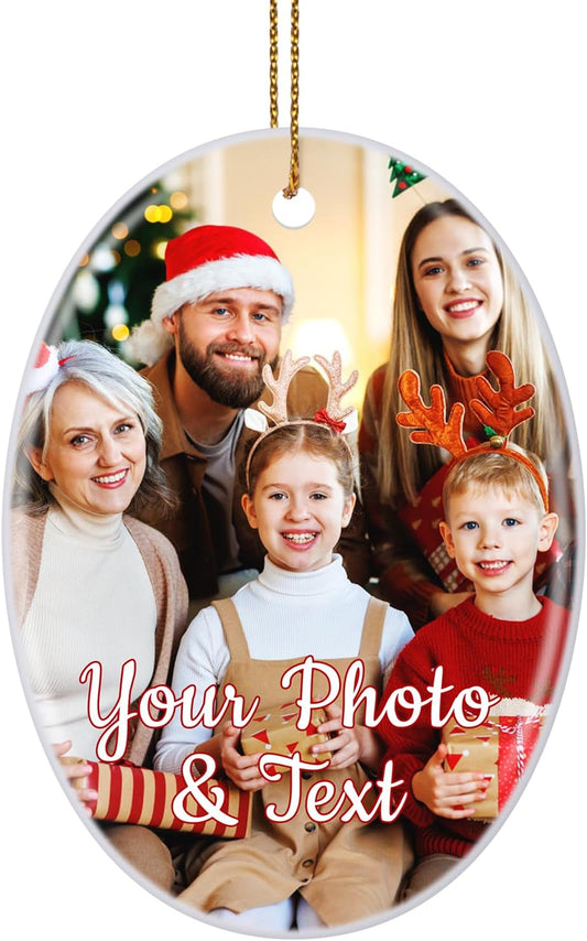 Personalized Christmas Ornaments 2025 Ceramic Custom Picture Text Hanging Ornament Customized Christmas Tree Decorations Keepsake Gift for Family Couples Xmas Tree Home Decor