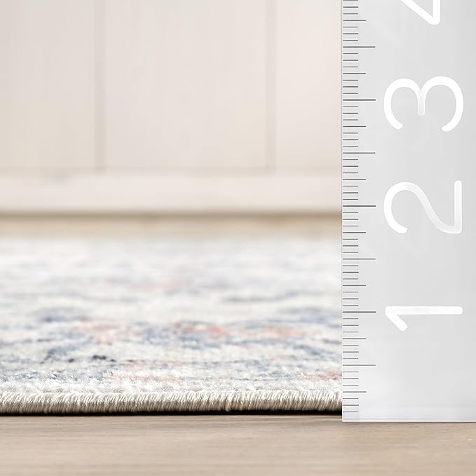 nuLOOM Everlee Faded Persian Machine Washable Area Rug - 9x12 Machine Washable Area Rug Traditional Light Beige/Ivory Rugs for Living Room Bedroom Dining Room Kitchen