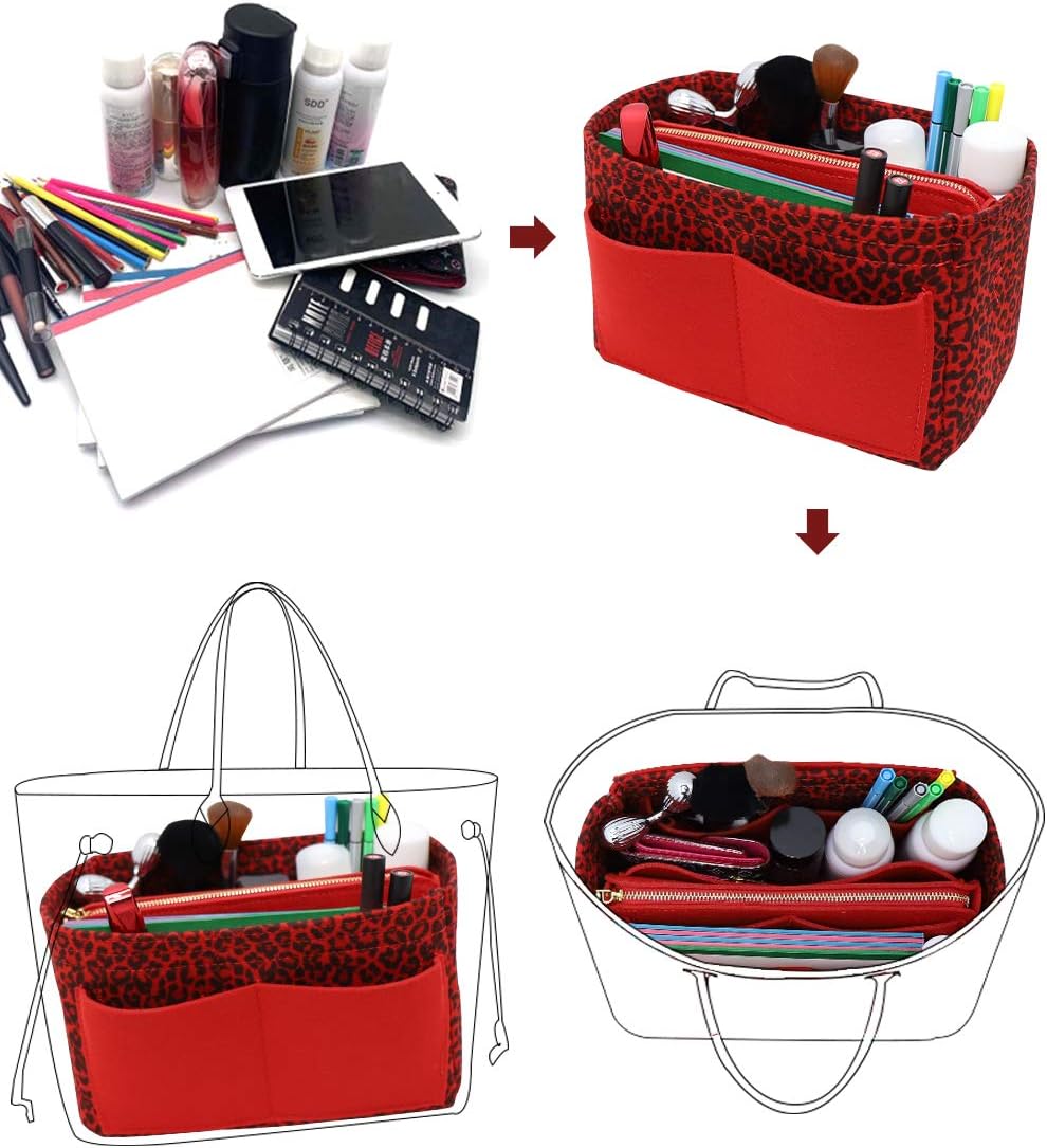 LEXSION Felt Purse Bag Organizer Insert with zipper Bag Tote Shaper Fit Speedy Neverful PM MM