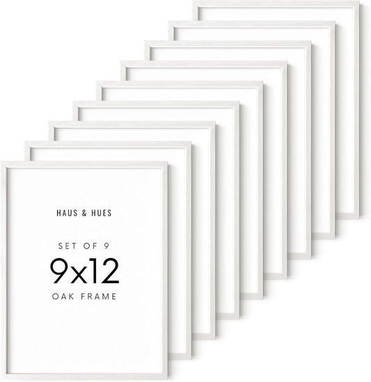HAUS AND HUES 9x12 Picture Frame Set of 9-9 X 12 Frame Wooden Picture Frames for Crafts, 9x12 Frame Wood Picture Frames, 9 X 12 Picture Frame Natural Wood Frames,12x9 Picture Frame Wood (White Oak)