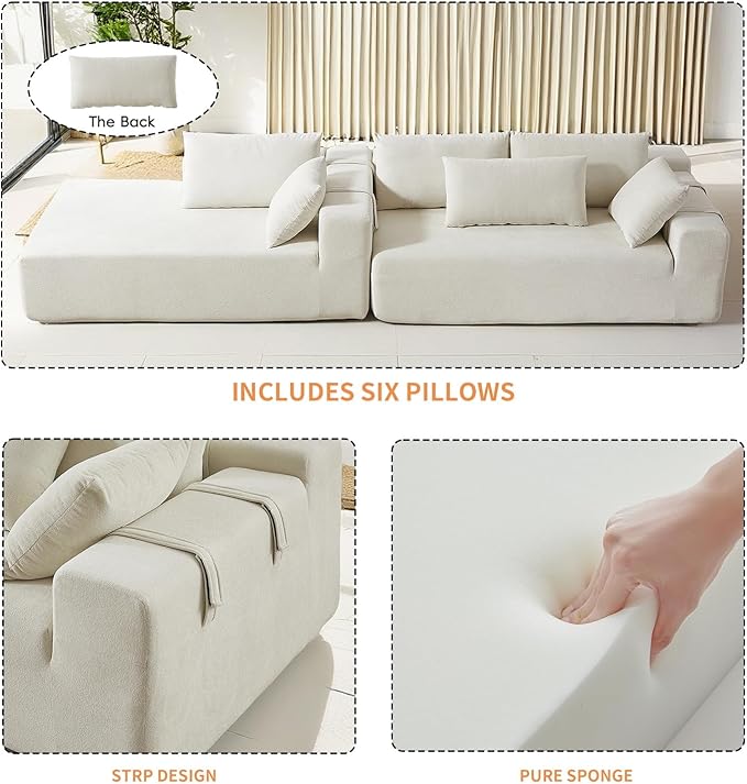 108" Modular Sectional Couch Sofa with L-Shape Chaise, Modern Cloud Comfy Sofa with Deep Seat, Upholstered Couches for Living Room Bedroom, No Assembly Required (Beige Left Facing Chaise)