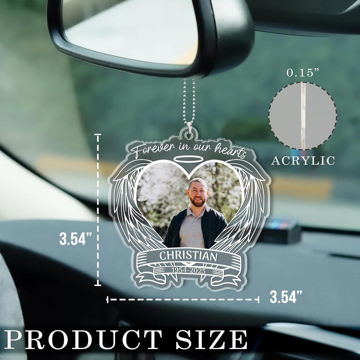 2025 Personalized Memorial Acrylic Car Hanging Ornament - Christmas, Birthday, for Loss of Loved One - Custom Photo in Loving Memory Angel Wings Heart Keepsake Decoration