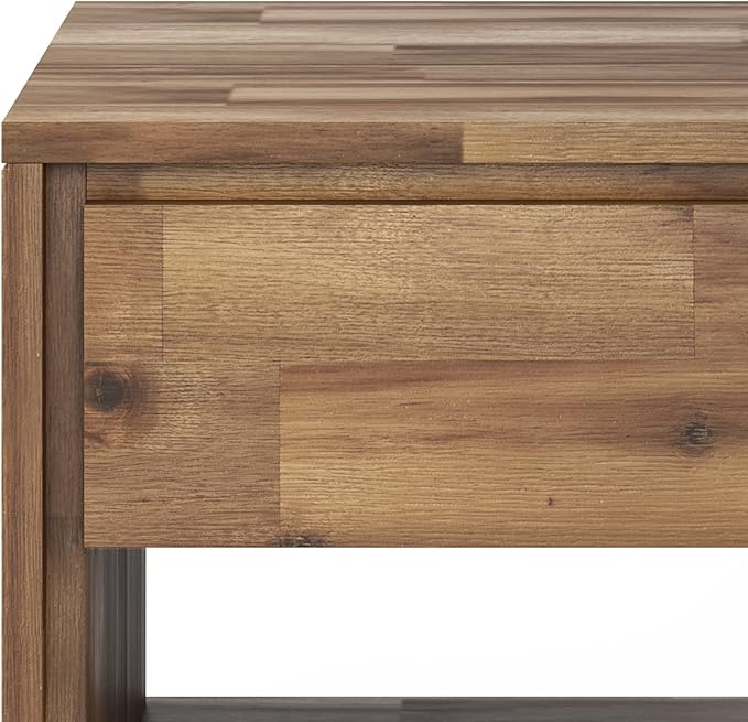 SIMPLIHOME Lowry SOLID ACACIA WOOD and Metal 22 Inch Wide Square Modern Industrial End Side Table in Distressed Golden Wheat, For the Living Room and Bedroom