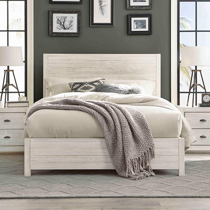 Grain Wood Furniture Montauk Solid Wood Bed, Queen Size, Rustic Off-White