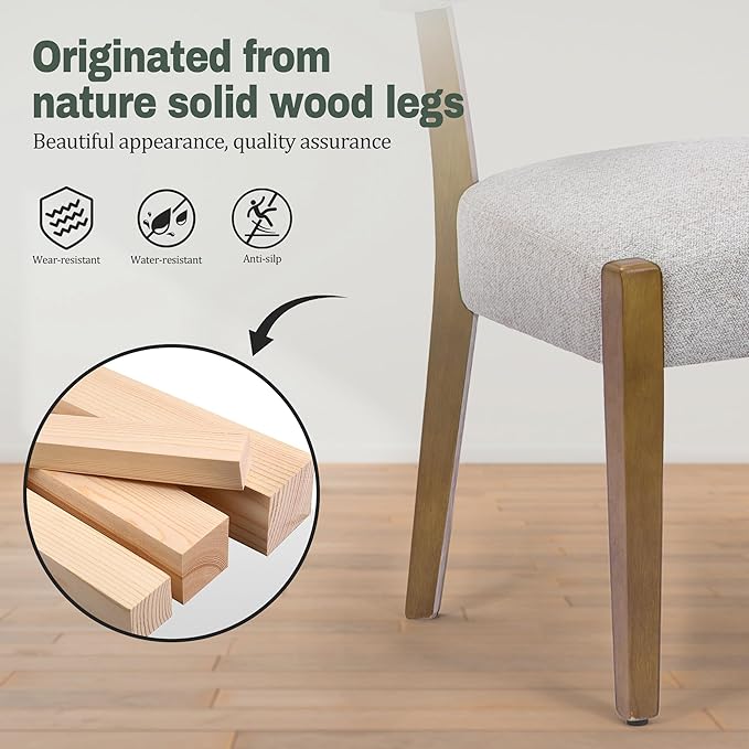 Modern Dining Chairs Set of 8, Walnut Upholstered Kitchen & Dining Room Chairs, Mid Century Modern Wooden Dining Chairs Oversized Sturdy Rounded Chairs Curved Back, Beige Fabric