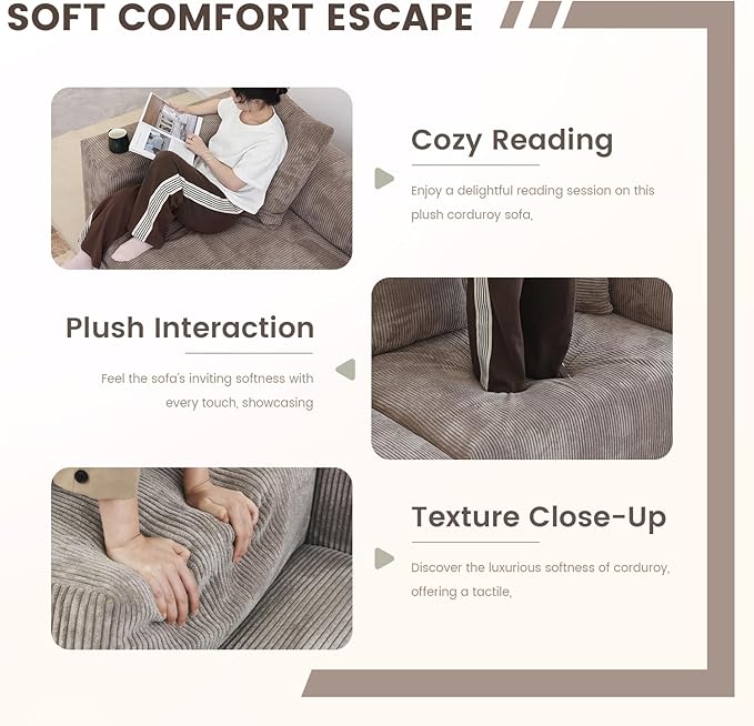 WJShome Modular Sectional Sofa Couch,181.1inch Oversized 4 Seater Couch, Upholstered with Corduroy Fabric Couches with 6 Pillows,Cushion Covers Removable& Washable