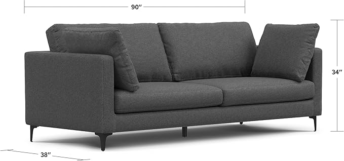 SIMPLIHOME Ava Sofa in 100% Recycled Polyester Tightly Woven Performance Fabric, Pebble Grey, 90-inches Wide, Handcrafted Mid-Century Modern Style Sofa for Living Room or Couch for Family Room