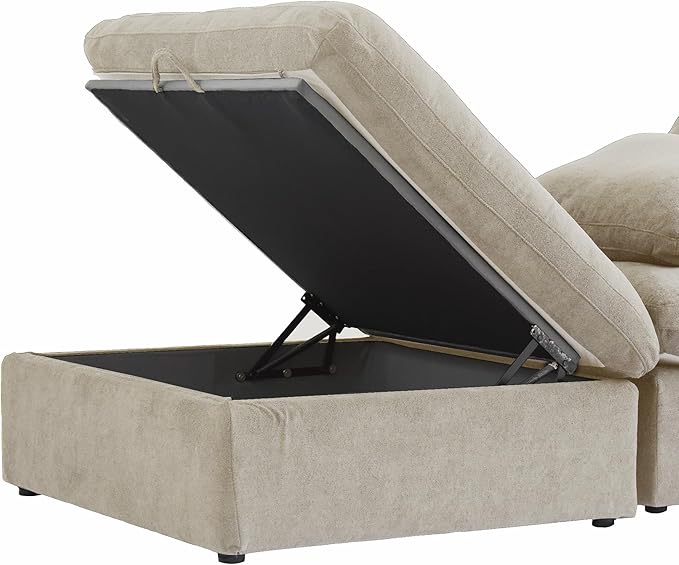 Cloud Modular Sectional Sofa with Storage Ottoman,120.45" L Shaped Couch for Living Room,Down Filled Convertible Couch Deep Seat for Office Apartment,Covers Washable&Replaceable(Khkai)