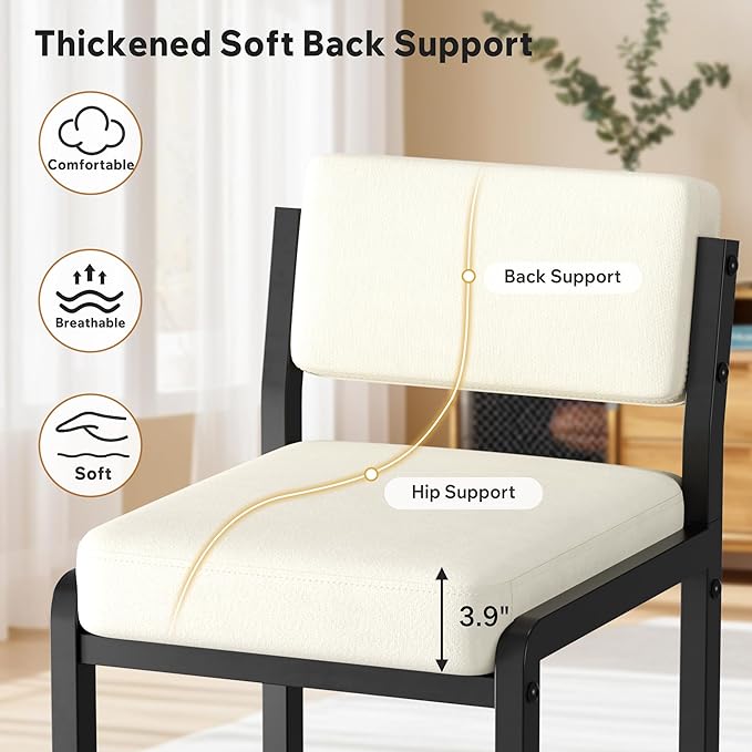 Bar Stools Set of 3, Fabric Counter Height Bar Stools with High Back and Metal Legs, Upholstered Bar Chairs, 26" Modern Barstools for Kitchen Island, Beige