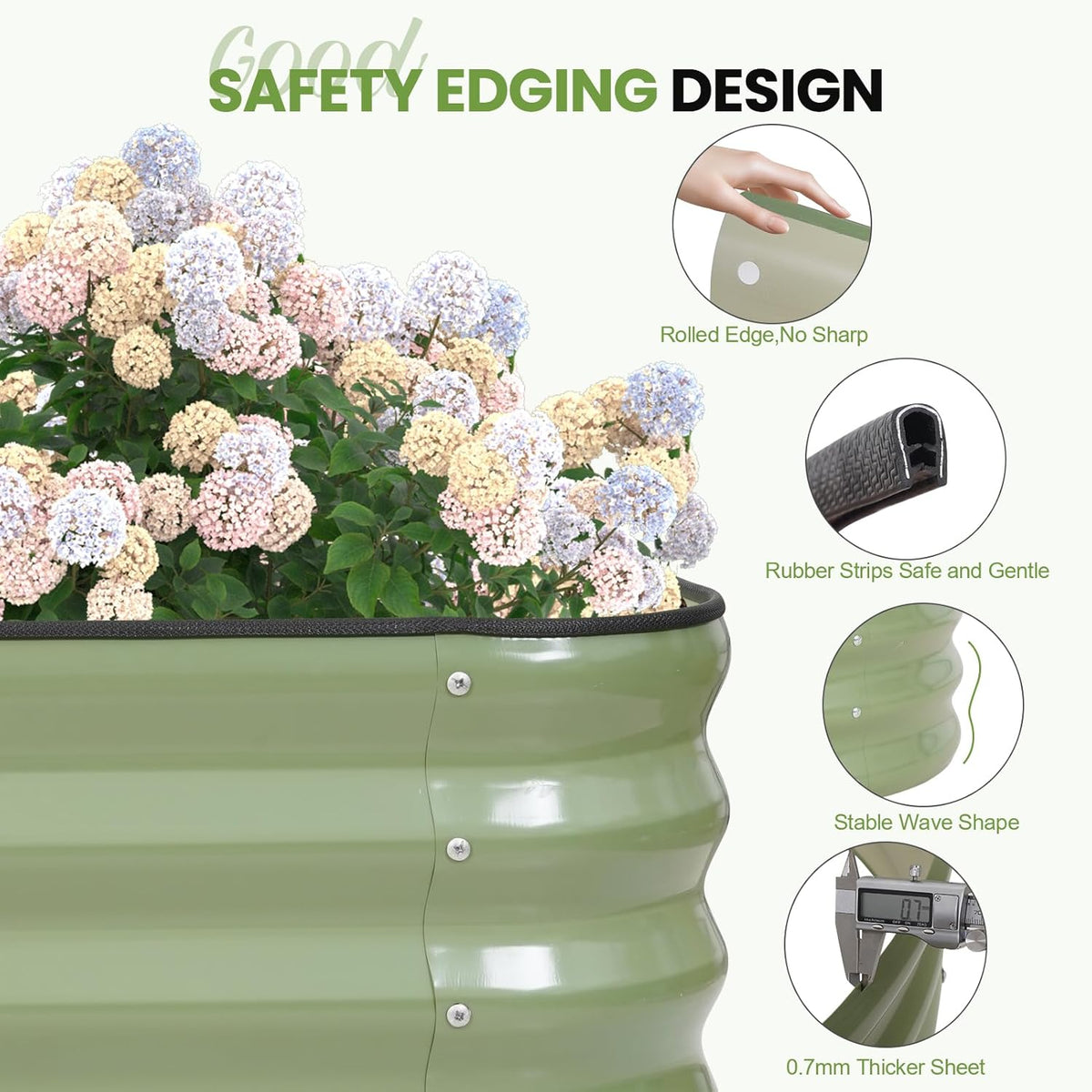 5-in-1 Adjustable Raised Garden Bed Kit | Galvanized Planter Boxes for Vegetables, Flowers | 12" Tall, Multiple Sizes (8x3x1ft, 9x2x1ft, 10x1x1ft, 6x5x1ft, 7x4x1ft) | Outdoor Metal Raised Bed, Green