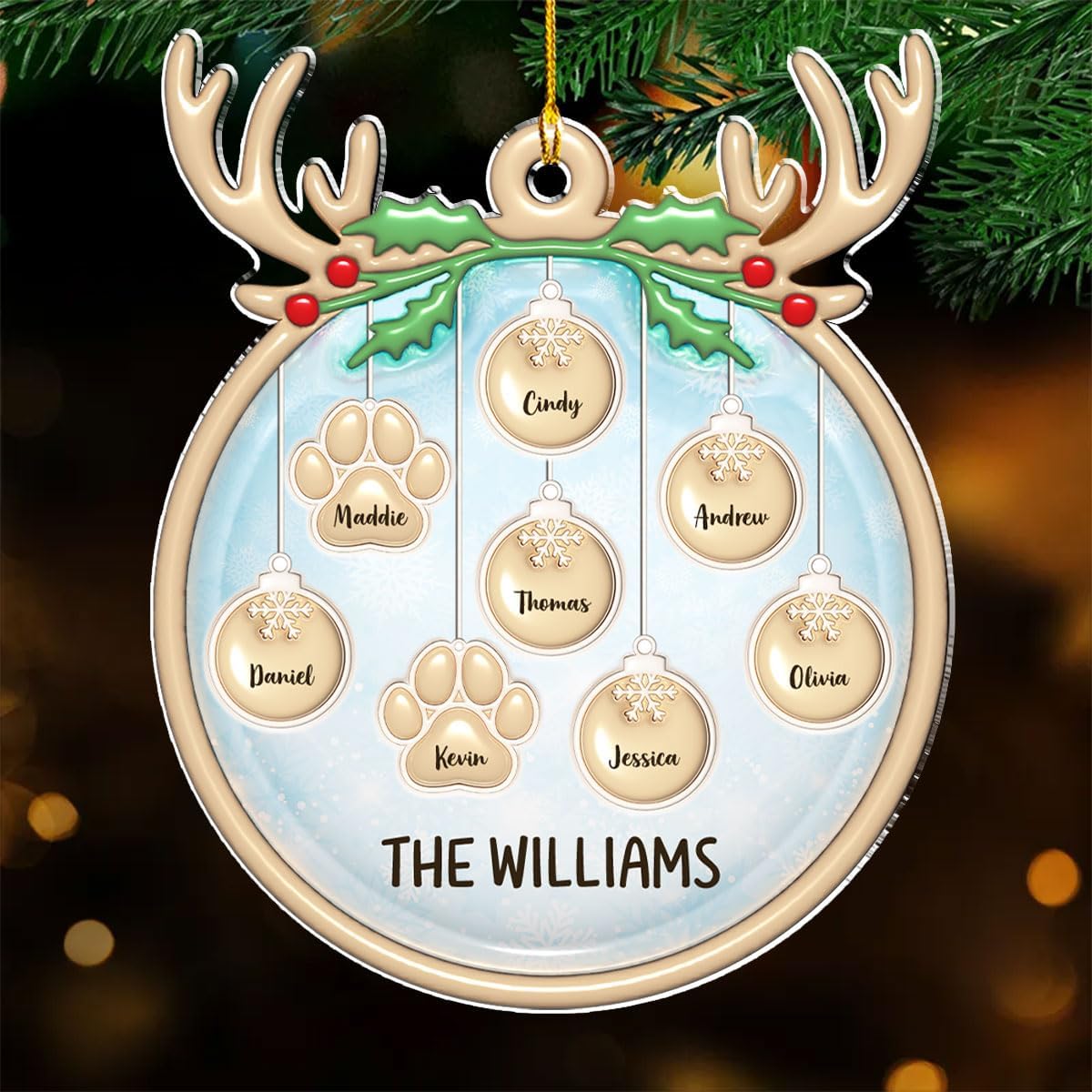 Family Charm Personalized 3D Inflated Effect Acrylic Ornament, Custom up to 10 Names, Ideal for Family, Friends, and Loved Ones