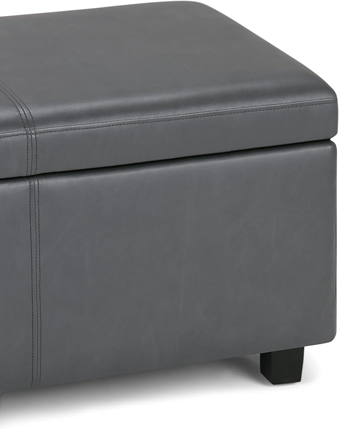 SIMPLIHOME Avalon Storage Ottoman Bench - 48 inch Wide Upholstered Vegan Leather Rectangular Lift-Top Ottoman in Stone Grey, Contemporary Storage Bench for Living Room with High-Density Foam