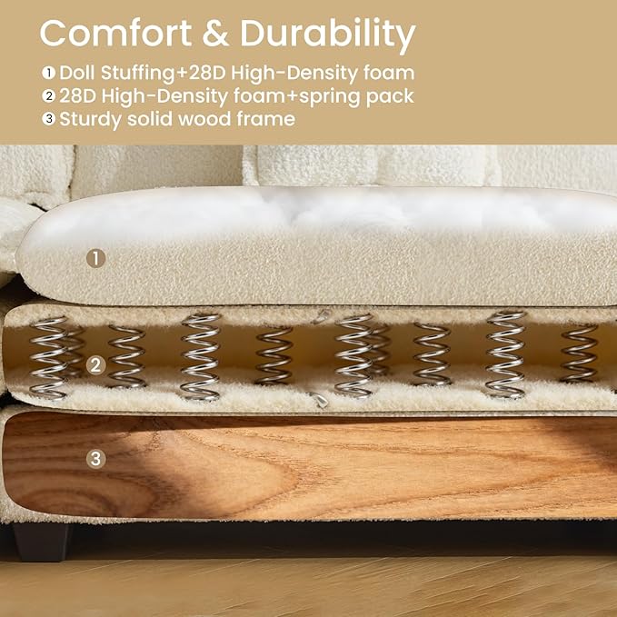76.2" Modular Sectional Sofa with Movable Ottoman, Deep Seat couches for Living Room, 2 Seater Loveseat Sofa, L Shaped Comfy Cloud Couch with Removable Cover, Armrest Pillow (Beige)