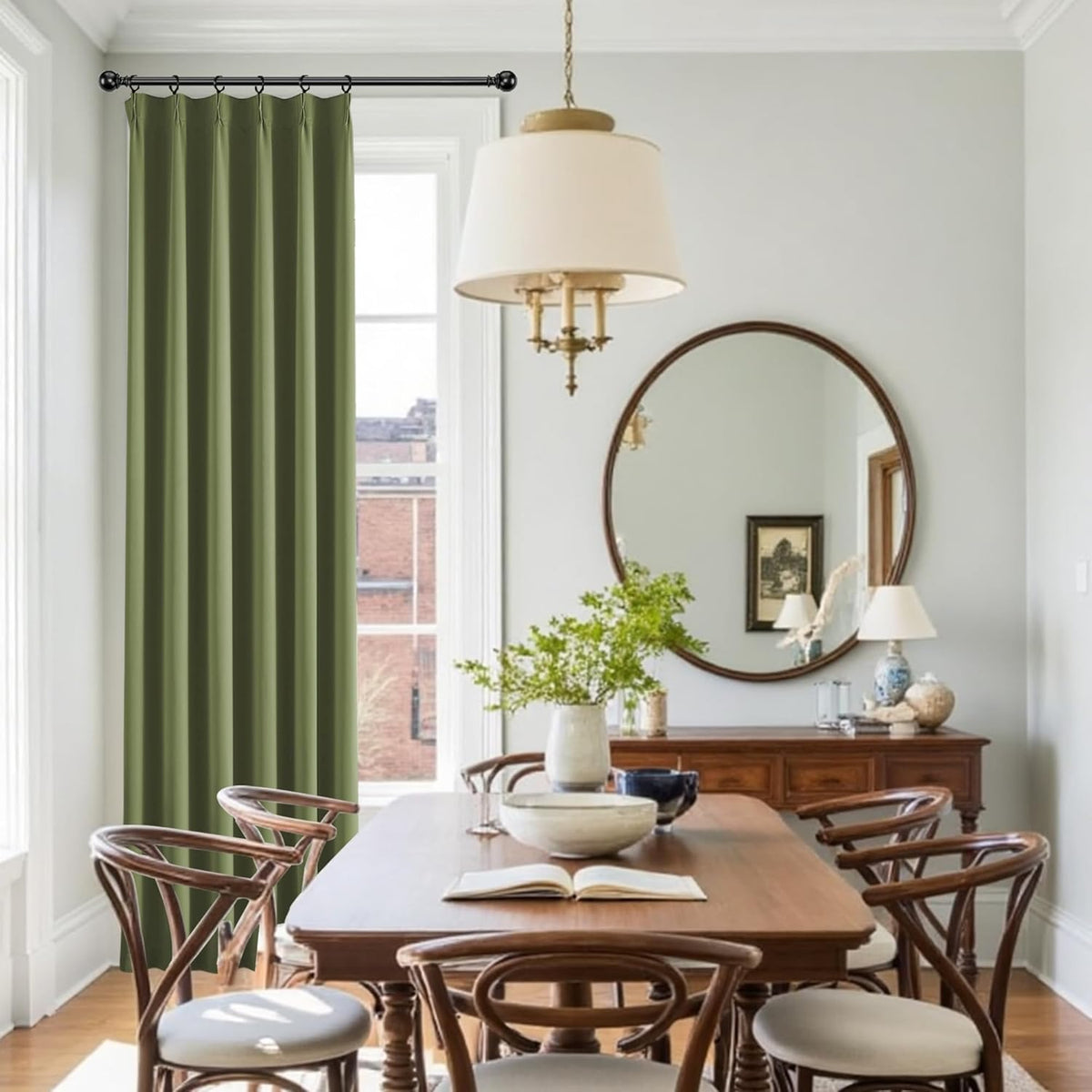 KangBang Sage Green Pinch Pleated Curtains 84 Inches Long for Bedroom, Room Darkening Energy Saving Elegant Pinch Pleat Drapes for Living Room Kitchen with Hooks,40x84 Inch, 2 Panels
