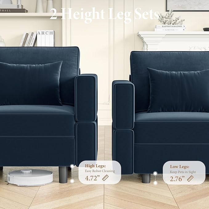 Vesgantti Sectional Sleeper Sofas with Storage, 118" Sofa Bed with 8 Seats Storage Chaises Removeble Cover, Deep Seat Modular Couches Velvet Couch Set for Living Room, Apartment, Home Theatre, Blue