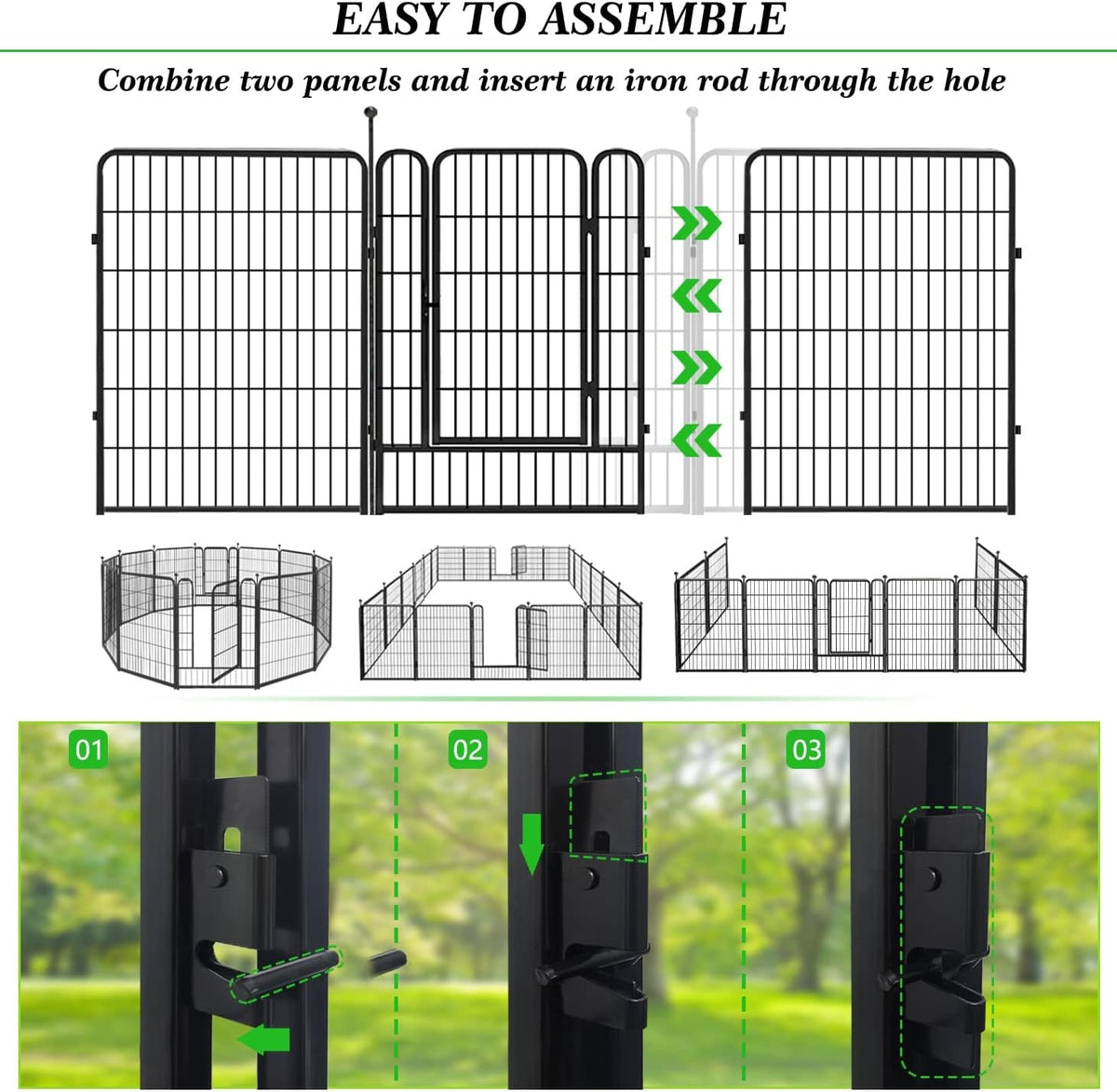 Decorative Black Metal Fencing Garden Fence with Gate, 36ft(L) 40in(H) 16 Fence Panels No Dig Fence Rustproof Animal Barrier Fence Temporary Dog Panels Fencing Outdoor