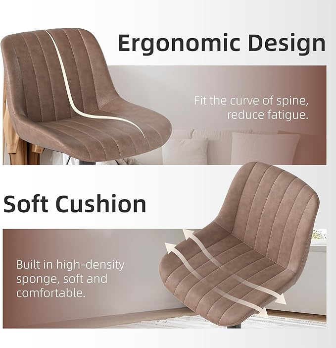 Youhauchair Bar Stools Set of 3, Swivel Counter Height Barstools with Back, Adjustable PU Leather Bar Chairs, Modern Armless Kitchen Island Stool, Light Brown