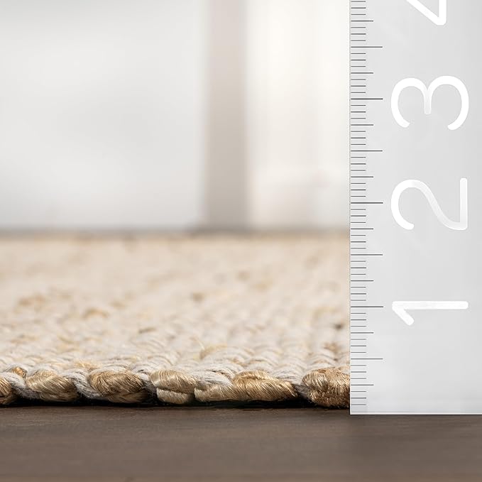 nuLOOM 4x6 Elfriede Jute & Cotton Hand Woven Area Rug, Natural, Solid Rustic Farmhouse Style, Weaved Design, Natural Fiber, For Bedroom, Living Room, Dining Room, Hallway, Office, Entryway