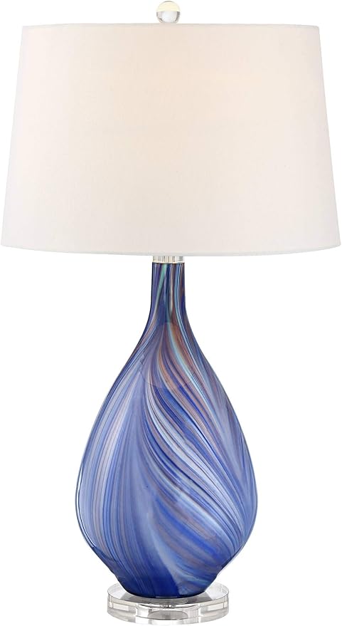 Possini Euro Design Taylor Modern Table Lamp with USB Charging Port 29" Tall Blue Art Glass Tapered White Fabric Drum Shade for Living Room Bedroom House Bedside Home Office (Color May Vary)