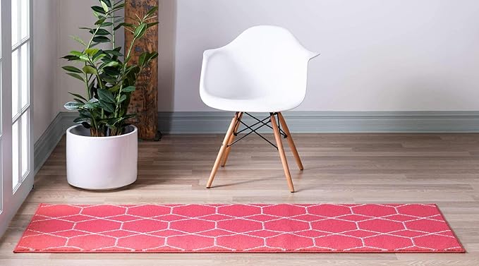 Unique Loom Trellis Frieze Collection Area Rug - Geometric (2' x 13' 1" Runner, Pink/ Ivory)
