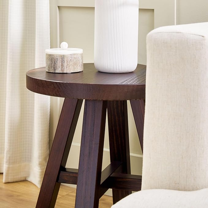 Walker Edison Colt Modern Farmhouse Solid Wood Round Side Table, 18 Inch, Espresso