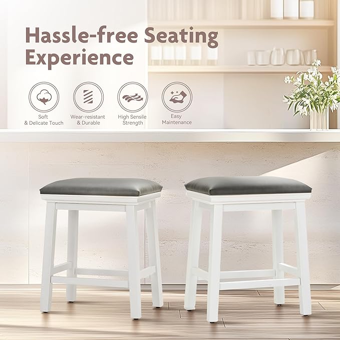 ALPHA HOME 24 Inch Counter Height Bar Stools Set of 4, Modern Design, Upgraded Faux Leather Upholstery, Sturdy Wood Legs - Ideal for Kitchen Islands, Black