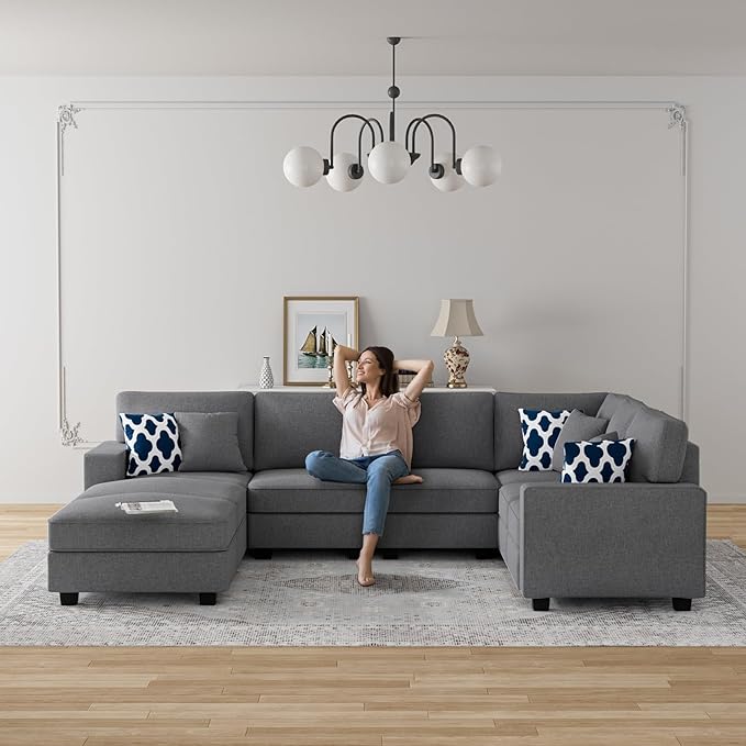 Legend Vansen Modular Sectional Sofa U Shaped Couch with Ottoman Modern Reversible Corner Sectional Couch for Living Room (Dark Grey, U Shaped Sofa-3)