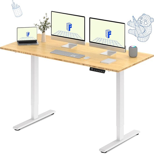 FLEXISPOT E3 Bamboo Dual Motor 72x30 Inch Electric Height Adjustable Standing Desk Whole-Piece Board Sit Stand Up Desk (White Frame + Bamboo Desktop)