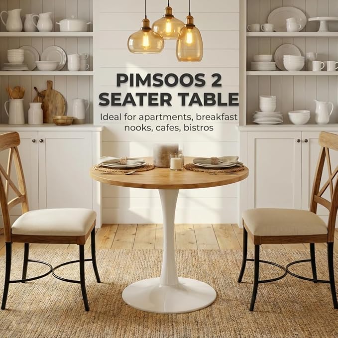 23.62" Small Round Dining Table for 2 – Durable & Well-Made Tulip Table with Sturdy Metal Frame, Compact 2-Seater Kitchen or Dining Room Table for Small Spaces, Apartments, Café, Restaurant, Office