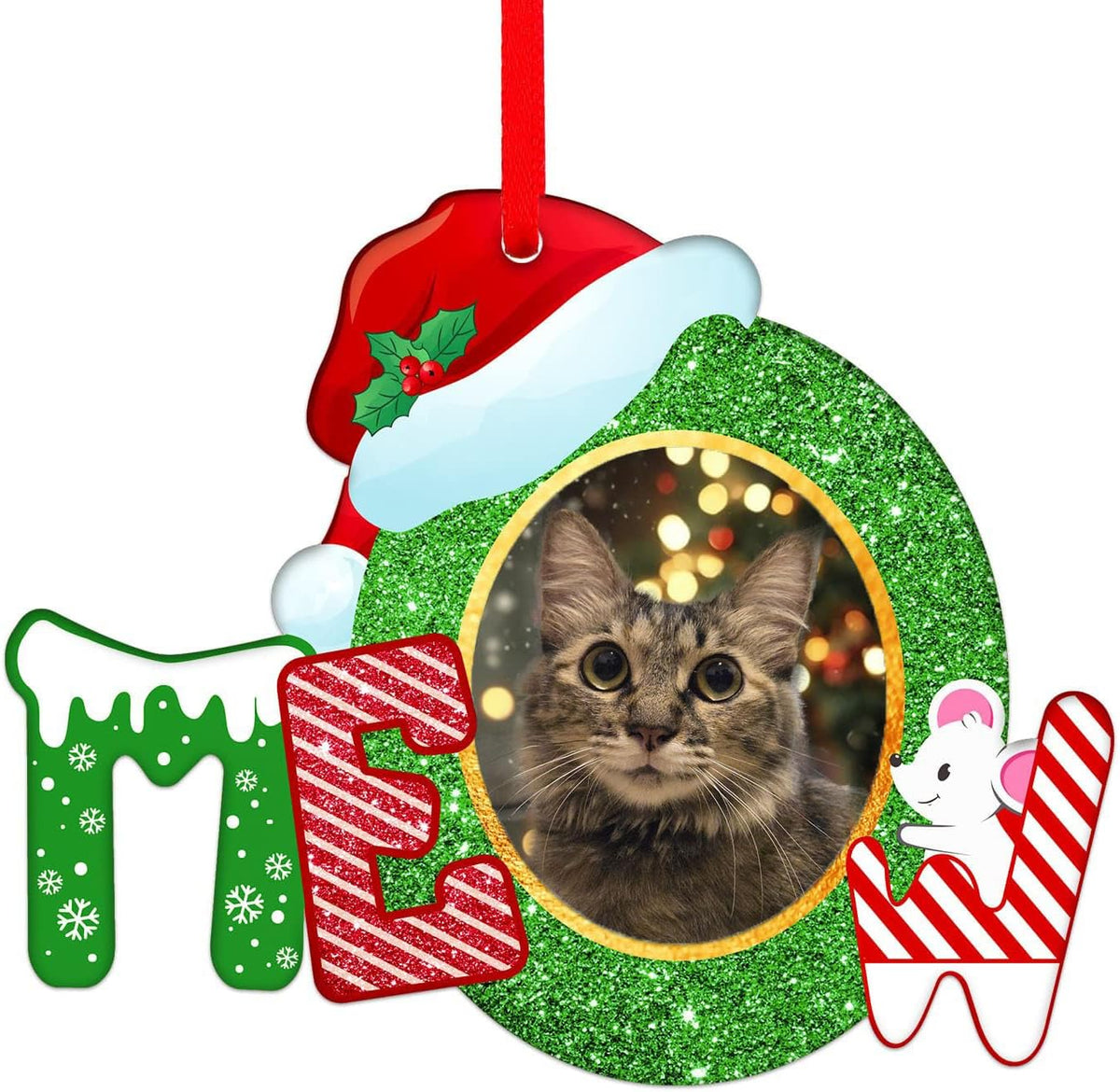 Whatsign Cat Picture Frame Ornaments - Christmas Hanging Keepsake Decoration for Christmas Tree Pet Personalized Ornaments for Cat Kitty Pet Lovers Gifts