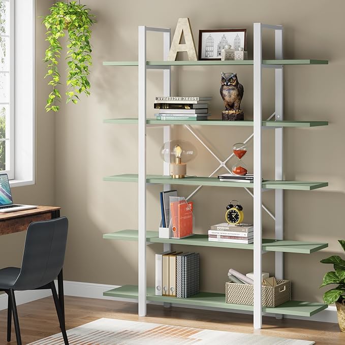 Tribesigns 5-Tier Bookshelf, Vintage Industrial Style Bookcase 72 H x 12 W x 47L Inches (Green)