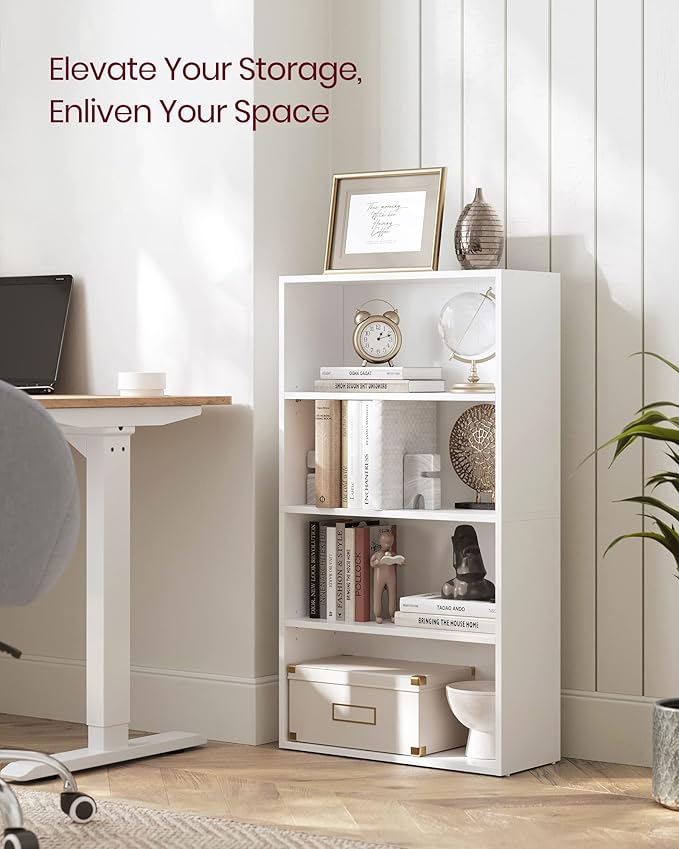VASAGLE CUSTOS Collection - Bookshelf, 4-Tier Bookcase, Book Shelf, Open Storage Shelf, 9.4 x 23.6 x 42.4 Inches, for Living Room, Home Office, Dinning Room, Cloud White ULBC164T14